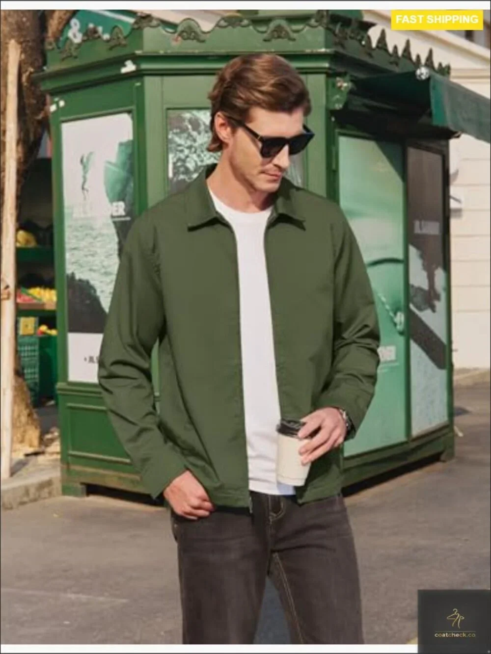 Men's Lightweight Windbreaker Jacket Full Zip with Pockets Cotton Blend Casual